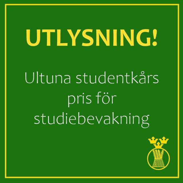 Känner du till en student som bidragit extra mycket till studiebevakningen på Ultuna?🏅📖🍎Nu har du chans att nominera personen till Ultuna studentkårs studiebevakningspris!🏆🍎 Det kan vara vilken student som helst, vare sig hen är kårfunktionär eller inte. Enda kravet är att det är en studerandemedlem i Ultuna studentkår.För att nominera en student till studiebevakningspriset skriver du eller ni en presentation av personen och på vilket sätt hen har bidragit till studiebevakningen (max 1 A4-sida). Nomineringar skickas till uls_utb@stud.slu.se eller lämnas i vice ordförandes fack vid skrivaren på Kåren✨ Deadline är 25 maj 2025!🌷 Vid frågor kontakta Alma ENVISAN Hellström (Vice Ordförande i Ultuna studentkårs styrelse) på uls_utb@stud.slu.se._______________Know a student who’s made a big impact on educational advocacy at Ultuna? 📖🏅🍎Nominate them for the Ultuna Student Union’s Educational Advocacy Award!🏆🍎Anyone can be nominated—as long as they’re a student member of the Ultuna Student Union.Write a short description (max 1 A4 page) of how the person has contributed to educational advocacy and send it to uls_utb@stud.slu.se or drop it off in the Vice President’s mailbox by the printer at the Union.Deadline: May 25, 2025🌷